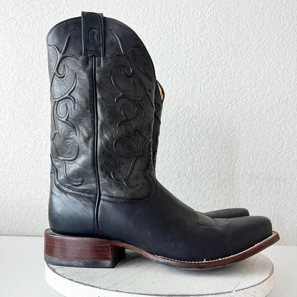 Rod Patrick Mens Cowboy Boots Size 13C Black Calf Leather Western Blunt Toe EUC - Picture 2 of 13